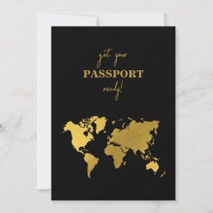 Bestemming Huwelijk Wereld Paspoort Zwart Goud Save The Date