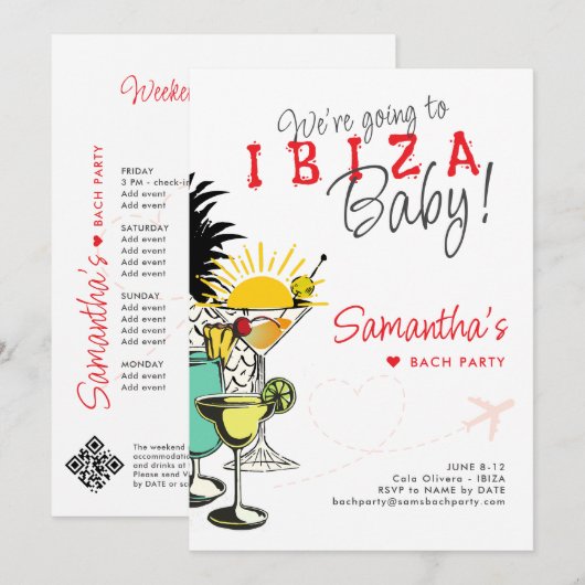 Bestemming Ibiza Hen Bachelorette Party Route Kaart (Voorkant / Achterkant)