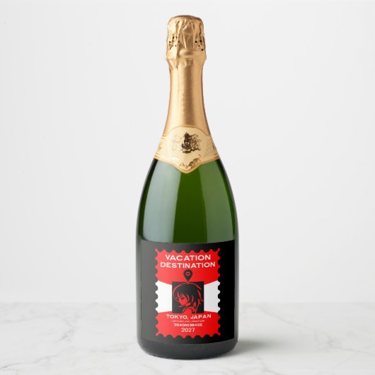 Bestemming Japan Vakantie Sparkling Wijnetiket (Voorkant)