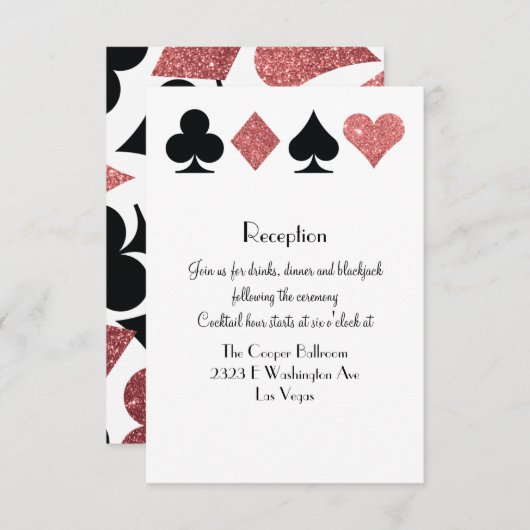 Bestemming Las Vegas Receptie Rose Goud Glitter Kaart (Voorkant / Achterkant)