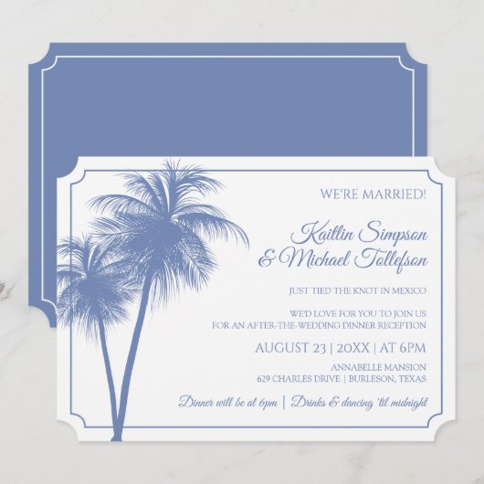 Bestemming Palmboom Uitnodiging | Korensblauw (Voorkant / Achterkant)