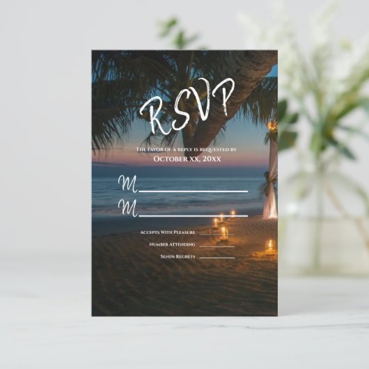 Bestemming Paradijs Bruiloft RSVP Kaartje (Staand voorkant)