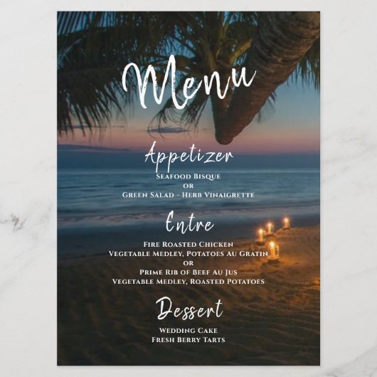 Bestemming Paradijs Huwelijksreceptie Menu (Voorkant)