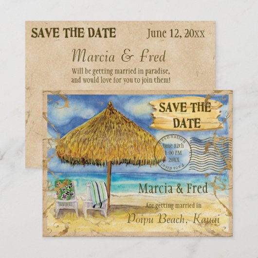 Bestemming Paradijs, Tropisch Strand Datum vrijhou Save The Date (Voorkant / Achterkant)