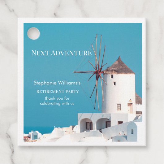 Bestemming Pensioen Partij Grieks Wit Blauw Bedankjes Labels (Voorkant)