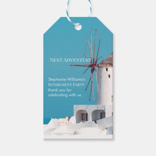 Bestemming Pensioen Partij Grieks Wit Blauw Cadeaulabel (Voorkant)