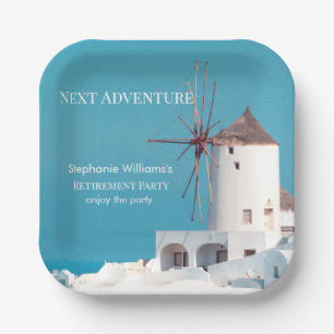 Bestemming Pensioen Partij Grieks Wit Blauw Papieren Bordje