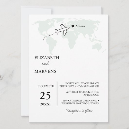 Bestemming Reis thema wereldkaart Huwelijksuitnodi Kaart (Voorkant)