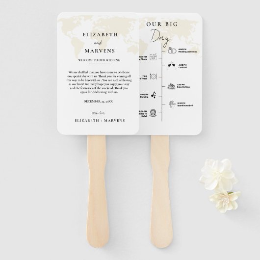 Bestemming Reis trouwdag Evenementen Tijdlijn  Handwaaier (Voorkant en achterkant)