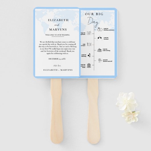 Bestemming Reis trouwdag Evenementen Tijdlijn  Handwaaier (Voorkant en achterkant)