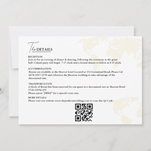 Bestemming Reizen Thema Bruiloft Details Kaart (Voorkant)