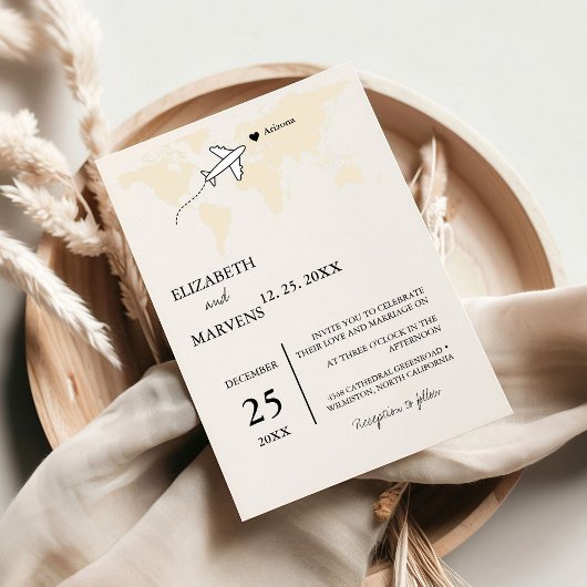 Bestemming Reizen thema wereldkaart Bruiloft Invit Kaart