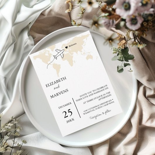 Bestemming Reizen thema wereldkaart Bruiloft Kaart