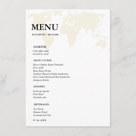 Bestemming Reizen Word bruiloft Vrijgezellenfeest Menu (Voorkant)