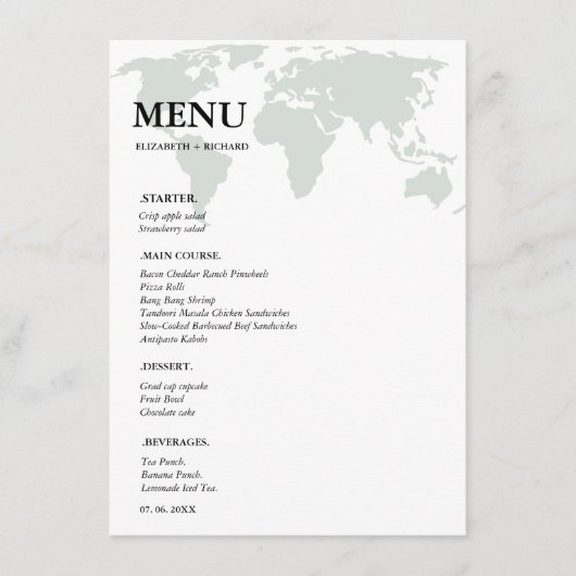 Bestemming Reizen Word bruiloft Vrijgezellenfeest Menu (Voorkant)