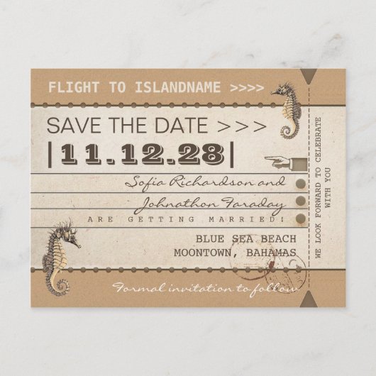 Bestemming Save the Date Seahorses briefkaarten (Voorkant)