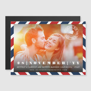 Bestemming sparen de Datum Airmail Postal Foto Magnetische Uitnodiging