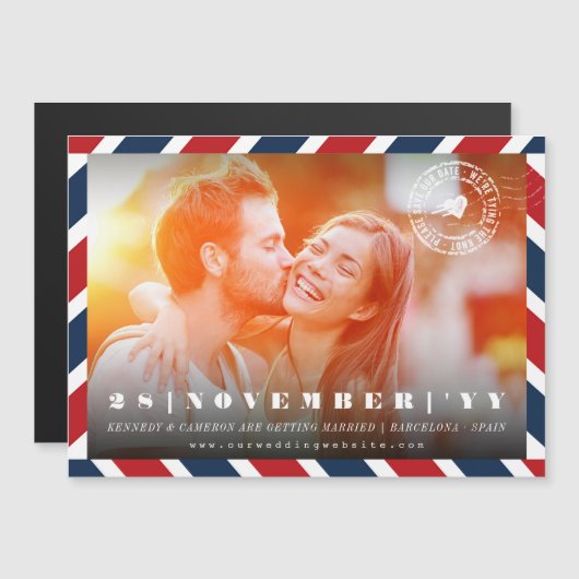 Bestemming sparen de Datum Airmail Postal Foto Magnetische Uitnodiging (Voorkant / Achterkant)
