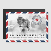 Bestemming sparen de Datum Airmail Postal Foto Magnetische Uitnodiging (Voorkant / Achterkant)