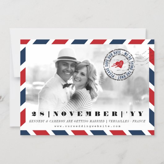 Bestemming sparen de Datum Airmail Postal Foto Magnetische Uitnodiging (Voorkant)