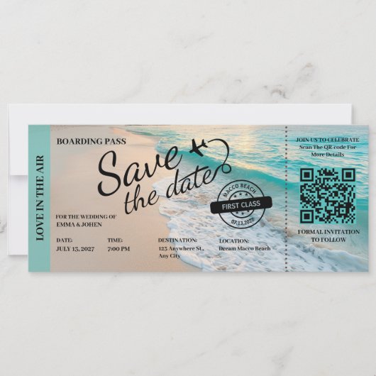 Bestemming Strand Hart Save the Date Trouw (Voorkant)