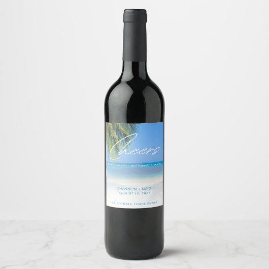 Bestemming Strand Huwelijk Proost Wijn Etiket (Voorkant)