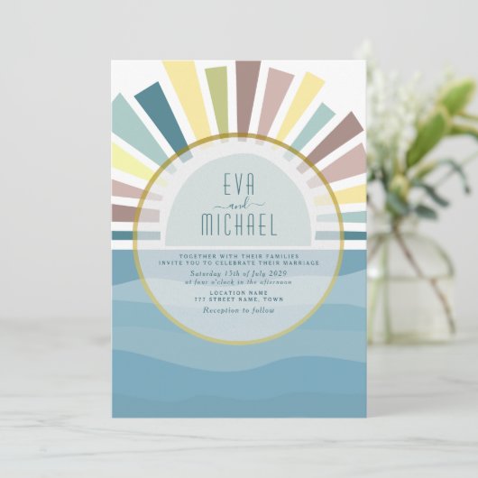  Bestemming Strand Huwelijksuitnodiging Kaart (Staand voorkant)