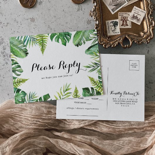 Bestemming Tropical Menu Keuze RSVP Briefkaart