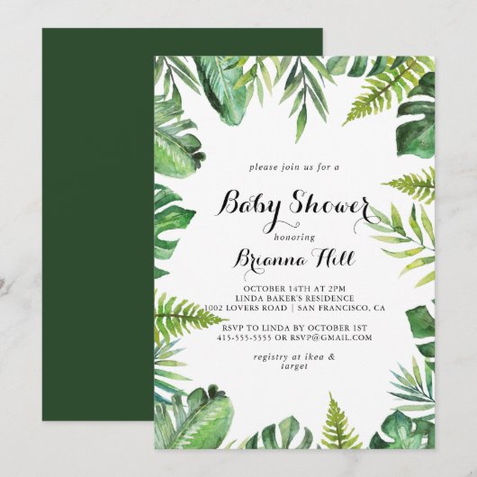 Bestemming Tropisch groen Baby shower Kaart (Voorkant / Achterkant)
