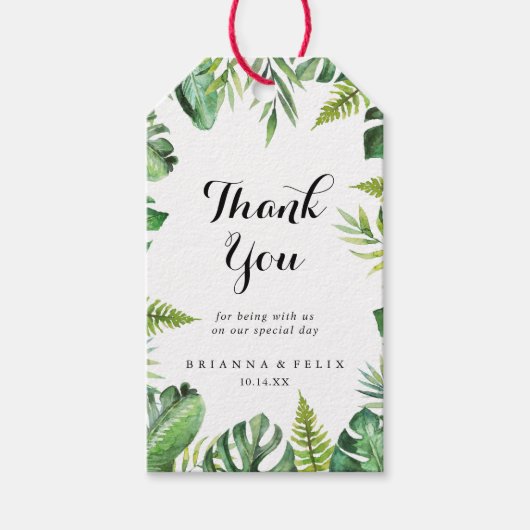 Bestemming Tropisch groen Bruiloft Dank u Cadeaulabel (Voorkant)