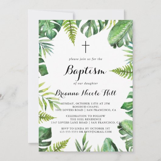 Bestemming Tropisch groen Kalligrafie Doop Kaart (Voorkant)