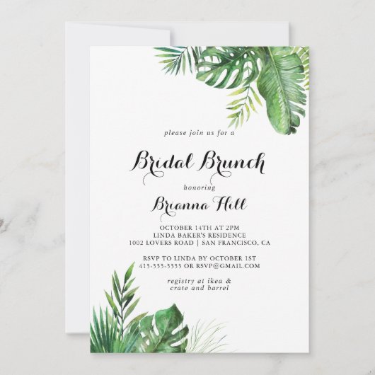 Bestemming Tropische Bridal Brunch Vrijgezellenfee Kaart (Voorkant)