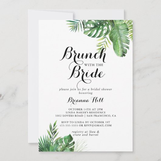 Bestemming Tropische brunch met de bruidsdouche Kaart (Voorkant)