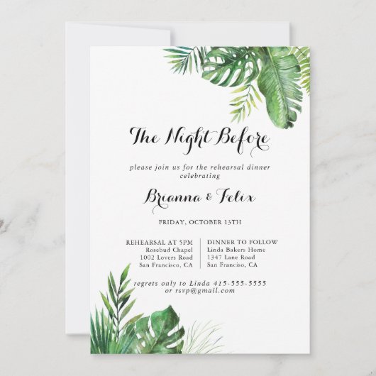 Bestemming Tropische nacht voor repetitie diner Kaart (Voorkant)