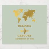 Bestemming Trouw Wereld Paspoort Sage Groen Goud Sparkling Wijnetiket (Enkel label)