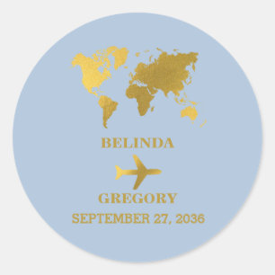 Bestemming Trouw Wereld Paspoort Stof Blauw Goud Ronde Sticker