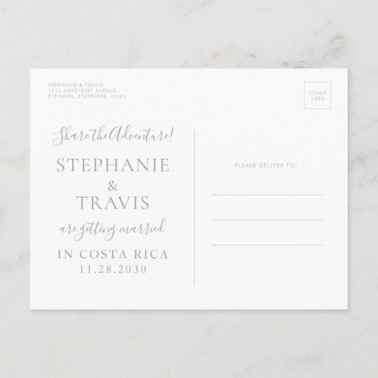 Bestemming Trouwdag Bewaar de Datum Mauve Kaart (Achterkant)