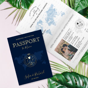 Bestemming Trouwdag Wereldkaart Paspoort Monogram Folie Wenskaart