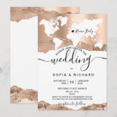 Bestemming Trouwdag Wereldkaart Rose Goud Kaart (Voorkant / Achterkant)