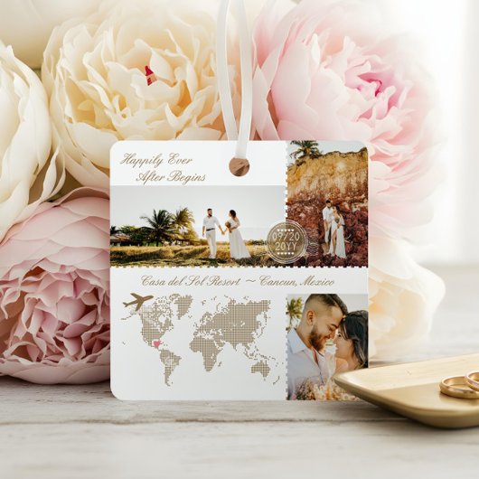 Bestemming Trouwkaart Pin Fotocollage Keepsake Metalen Ornament