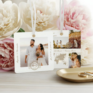 Bestemming Trouwkaart Pin Fotocollage Keepsake Metalen Ornament