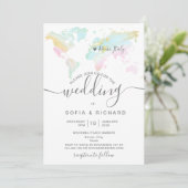 Bestemming Trouwlocatie Wereldkaart Pastel Uitnodi Kaart (Staand voorkant)