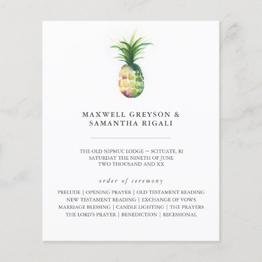 Bestemming Trouwprogramma's Waterverf Ananas (Voorkant)