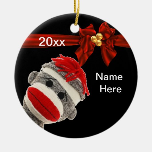 BESTEMMING VOOR DE AANGEPASTE TRENDY SOCK MONKEY KERAMISCH ORNAMENT (Voorkant)