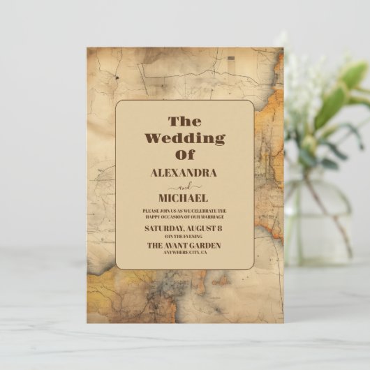 Bestemming Waterverf Kaart Reizen Bruiloft (Staand voorkant)