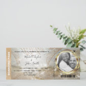 Bestemming Wedding Boarding Pass Beach Palm Tree Kaart (Staand voorkant)