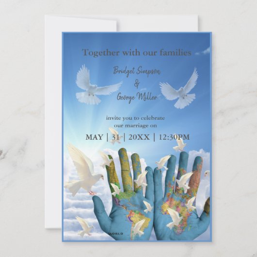 bestemming wereldkaart uitnodiging voor het huweli (Voorkant)