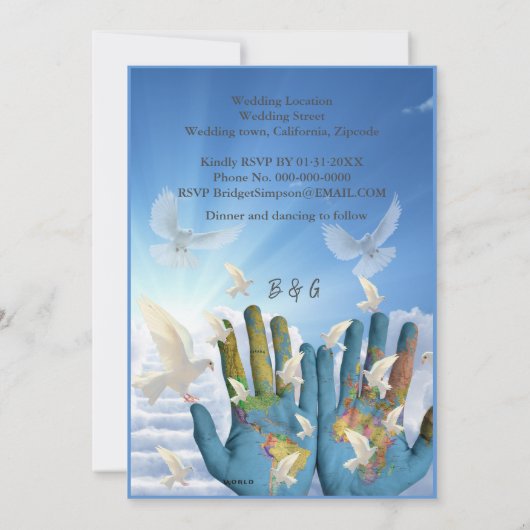 bestemming wereldkaart uitnodiging voor het huweli (Achterkant)