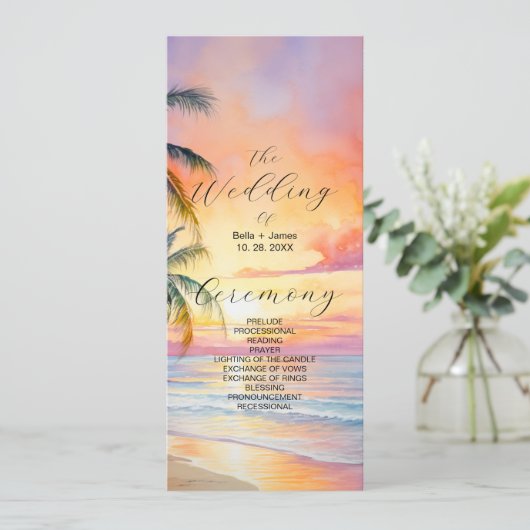 Bestemming Zonsondergang Strand Bruiloft Programmakaart (Staand voorkant)