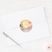 Bestemming Zonsondergang Strand Bruiloft Ronde Sticker (Envelop)